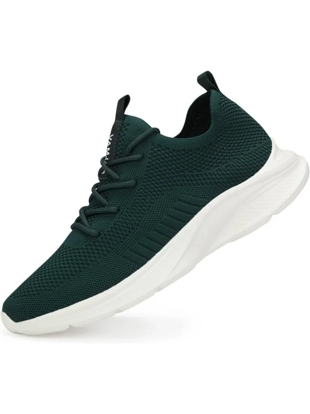 Men's Dark Green Lightweight Breathable Flying Knitting Lace Up Walking Sneaker